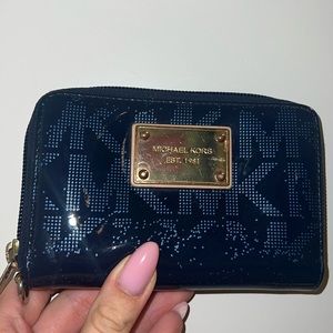 Michael Kors Navy Blue Monogram Zip Wallet